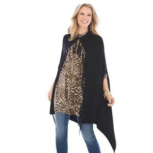 NWT Chico's Black Mimi Fringe Cape One Size Boho Chic Layering Wrap Poncho